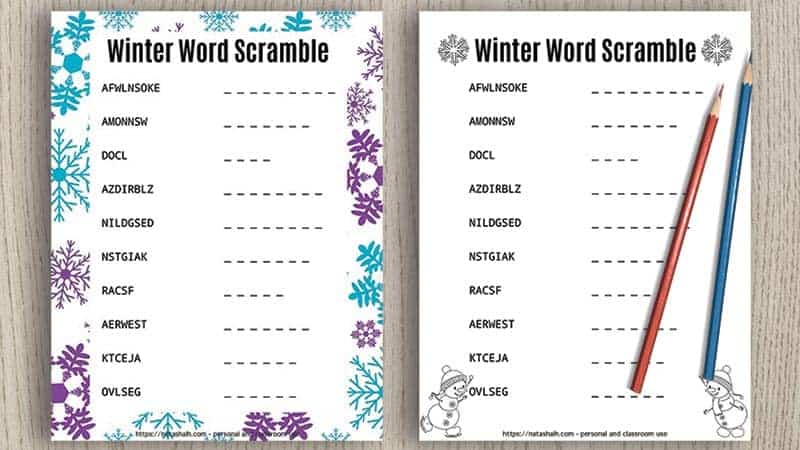 Winter word scramble