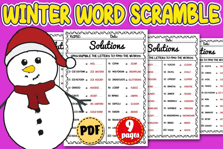 Winter vocabulary activities winter word scramble puzzle