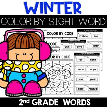 Winter color by sight word nd grade words unscramble the word worksheets