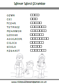 Winter word scramble sheet