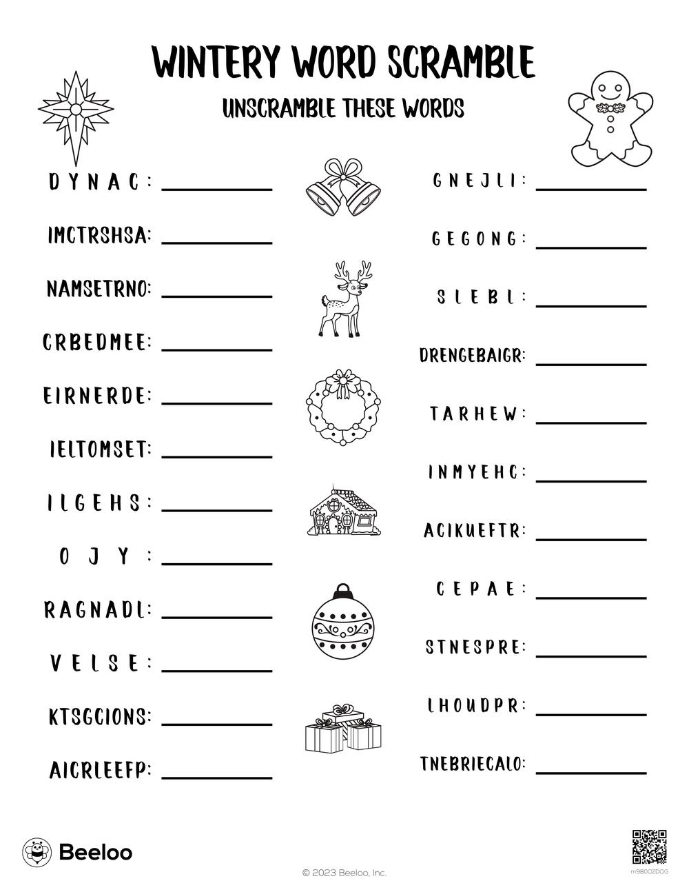 Wintery word scramble â printable crafts and activities for kids