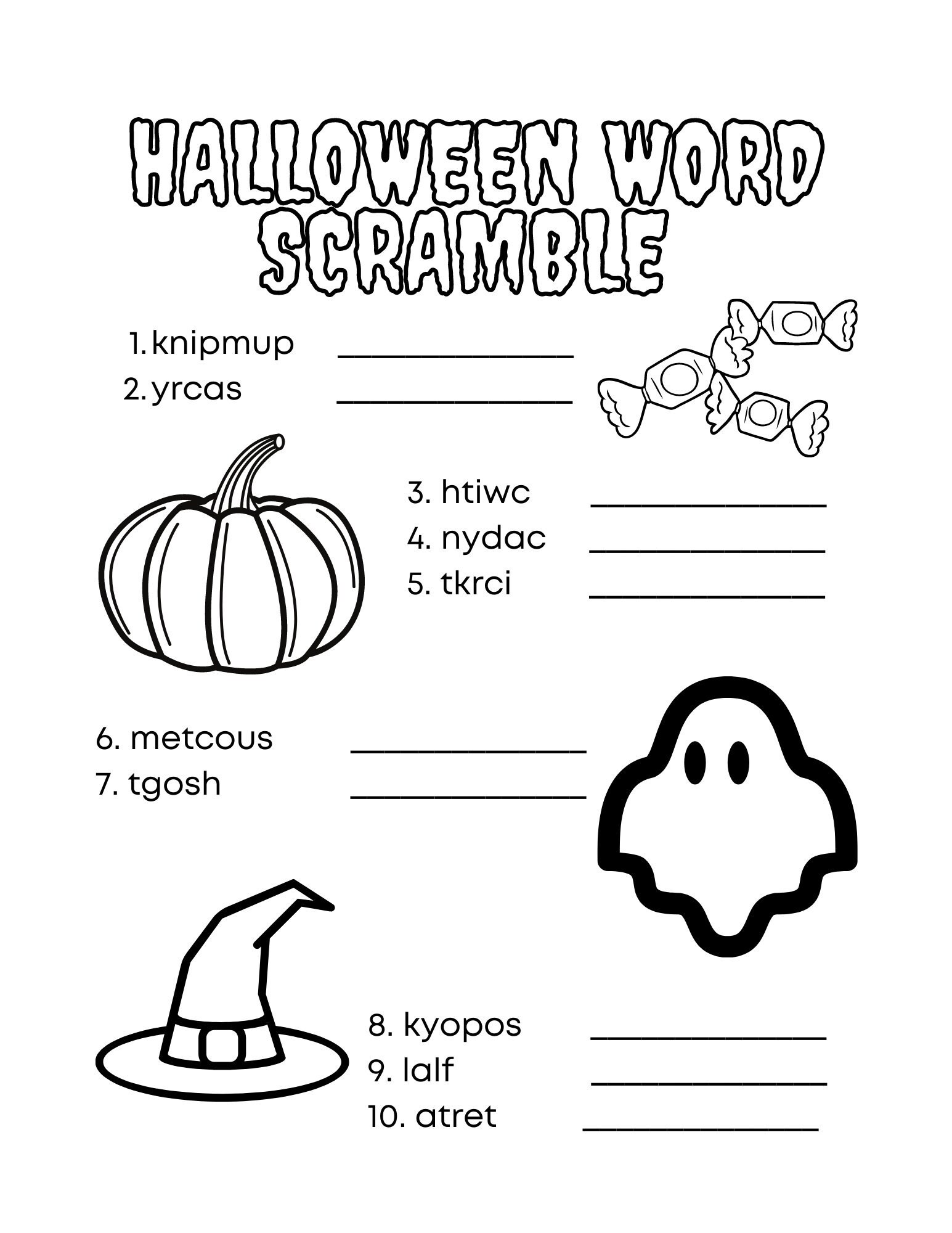 Instant download halloween word scramble and coloring sheet coloring sheet word scramble halloween kids coloring sheet