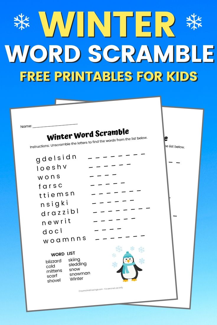 Winter word scramble free printable with answer key
