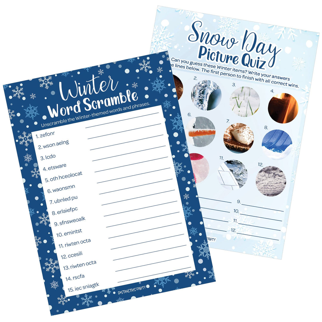 Holiday party games bundle â winter word scramble and picture quiz