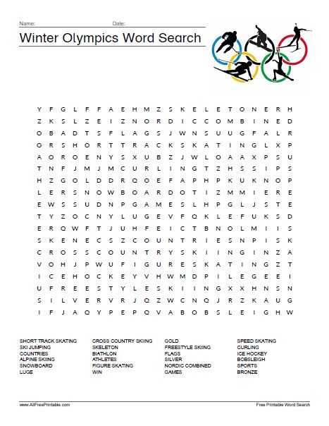 Winter olympics word search â free printable