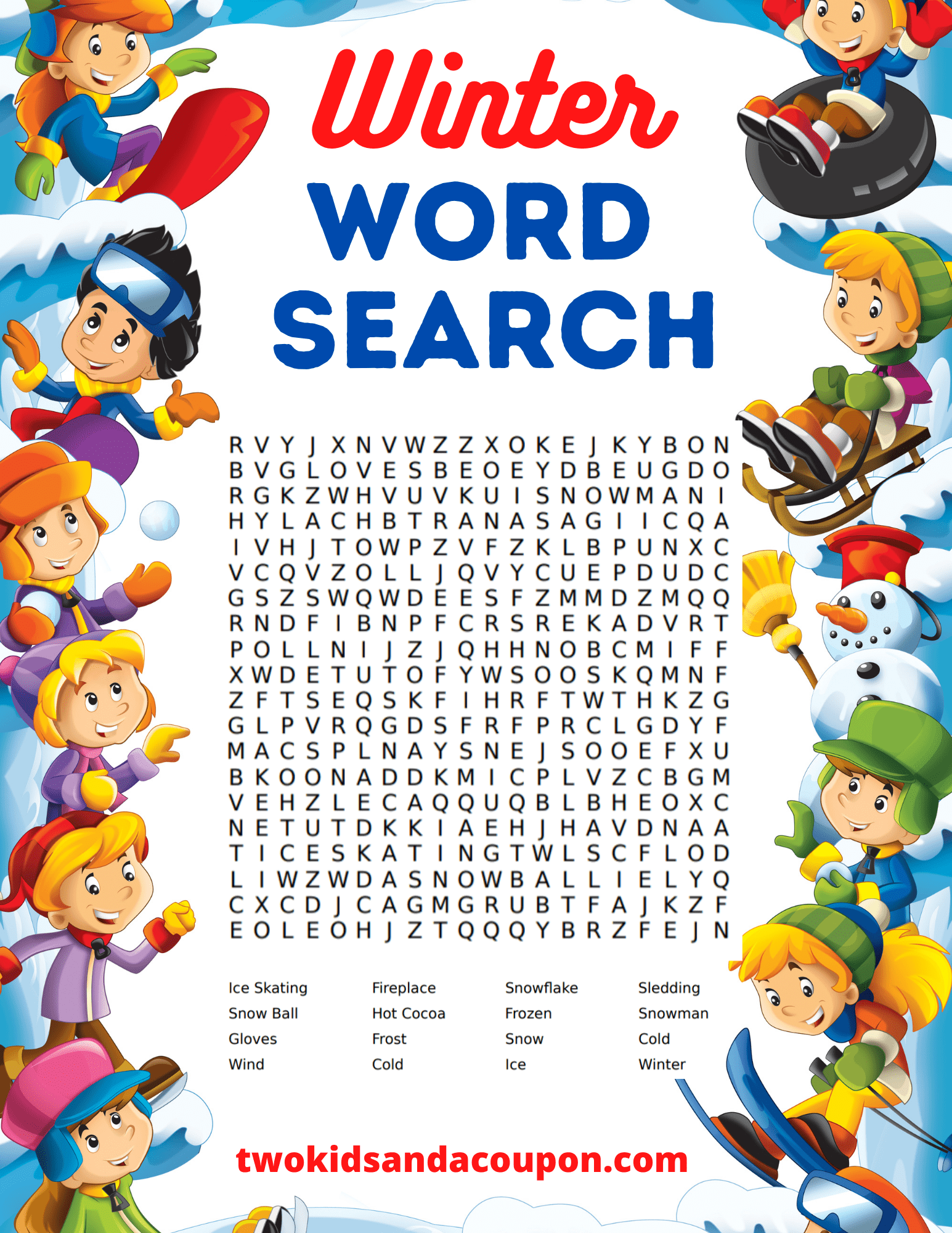 Fun and free printable winter word search for kids