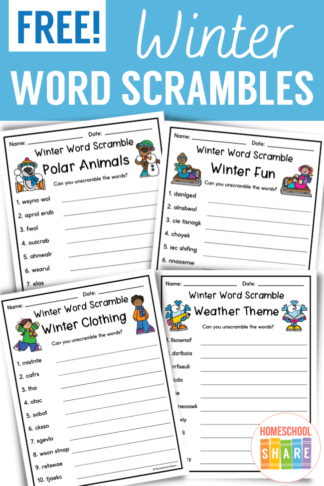 Free winter word scrambles