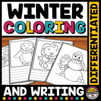 Winter december coloring book pages picture writing prompt paper activity sheets