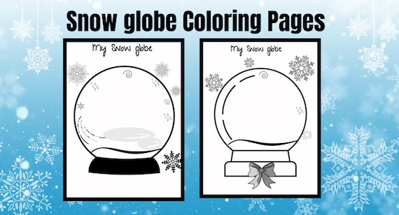 Snow globe coloring page winter snow scene printable writing paperset of digital only