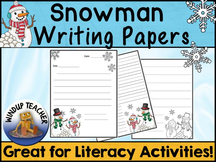 Snowman writing paper color bw activity sheets teaching resources
