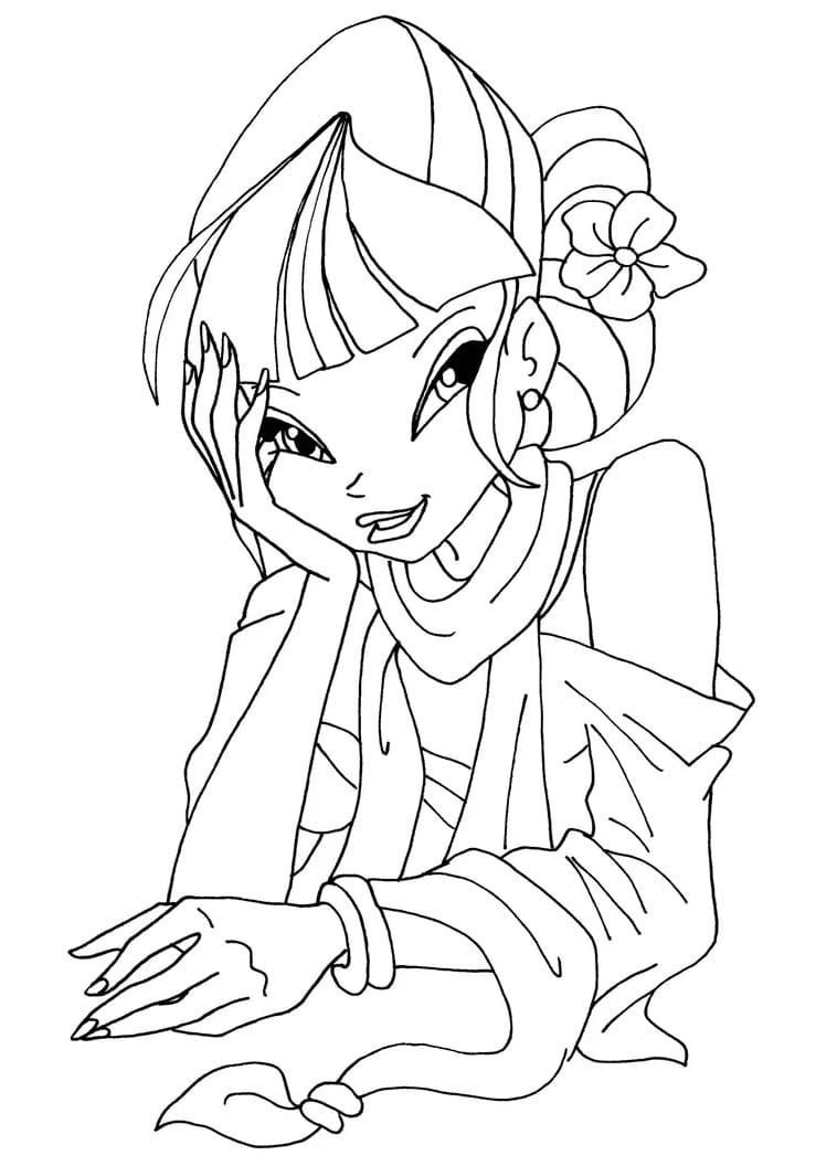 Pretty winx club musa coloring page