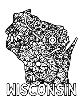 Wisconsin coloring pages state name shape floral mandala by fresh hobby