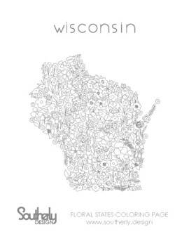 Floral states coloring page wisconsin by southerly design tpt