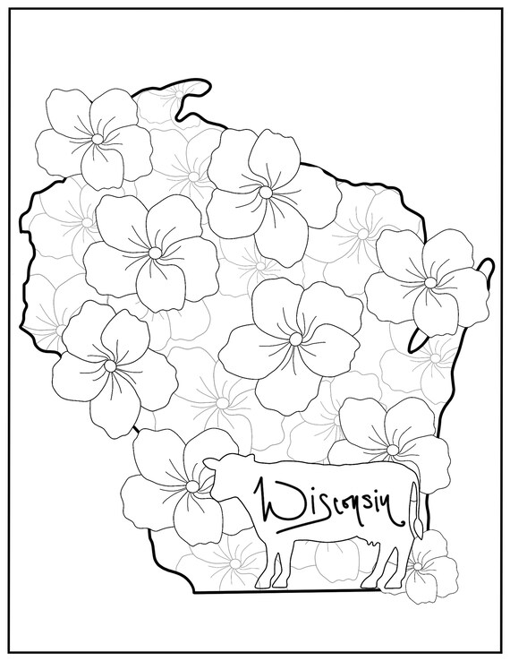 State coloring page wisconsin flowers state flower animal state animal usa coloring pages digital download digital coloring pages