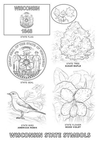 Wisconsin state symbols coloring page from wisconsin category select from â state symbols flag coloring pages coloring pages