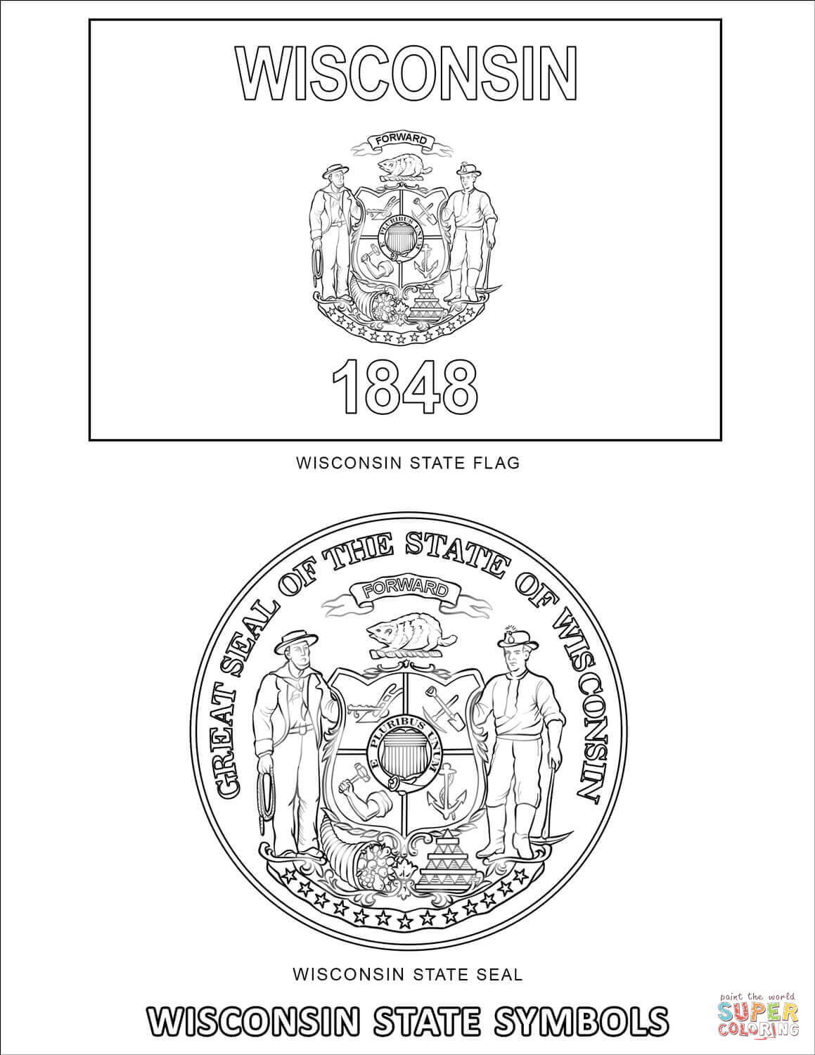 Wisconsin state symbols coloring page free printable coloring pages