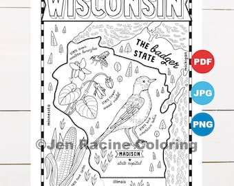 Wisconsin coloring page united states state map wildlife state symbols flowers coloring pages