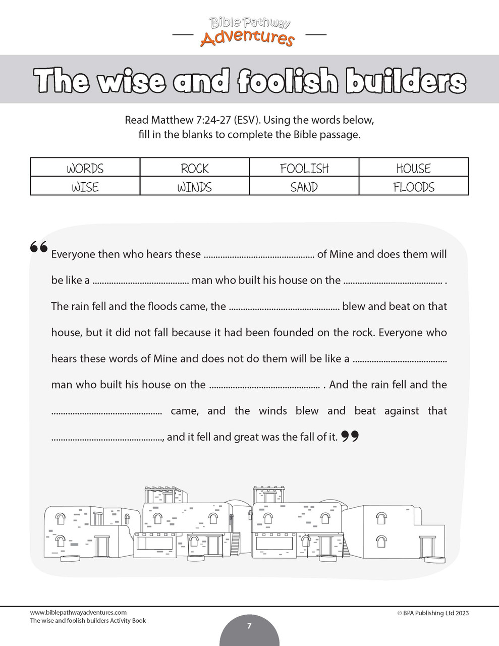 Bible parable the wise foolish builders workbook