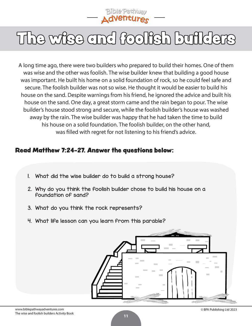 Bible parable the wise foolish builders workbook