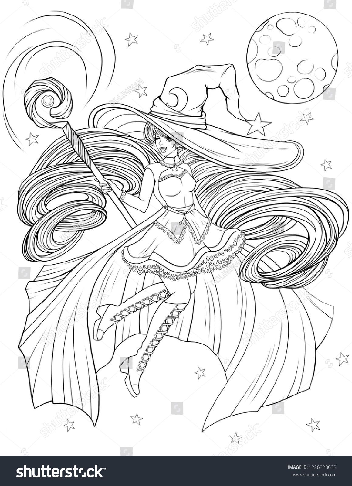 Hakuun adult coloring page illustration witch coloring liittyvã kuvituskuva