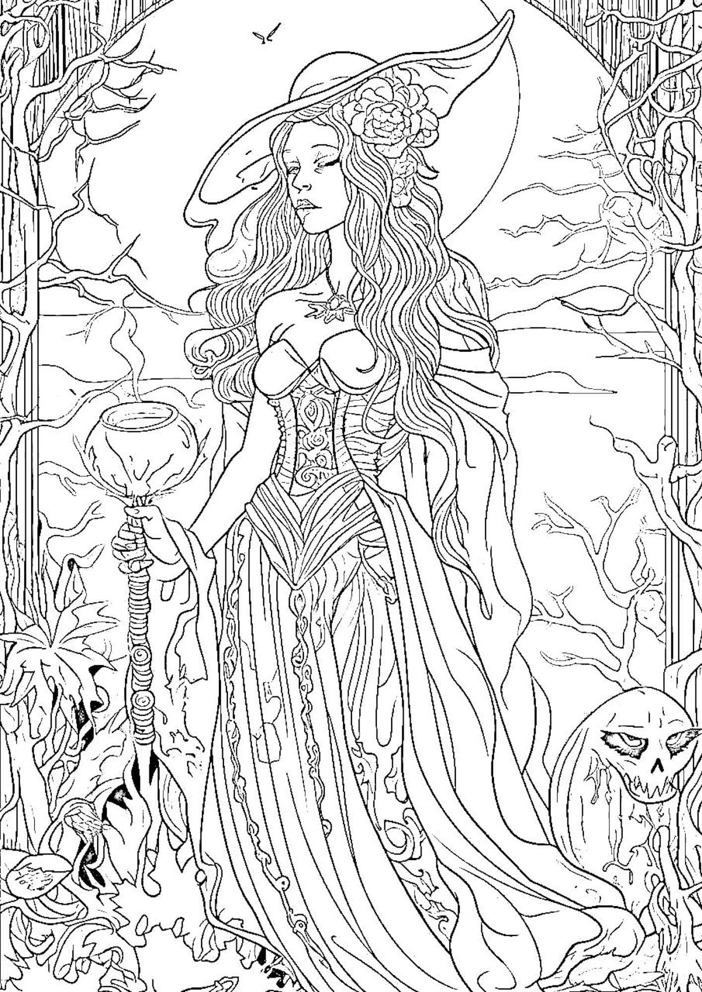 Captivating witch coloring pages for kids and adults