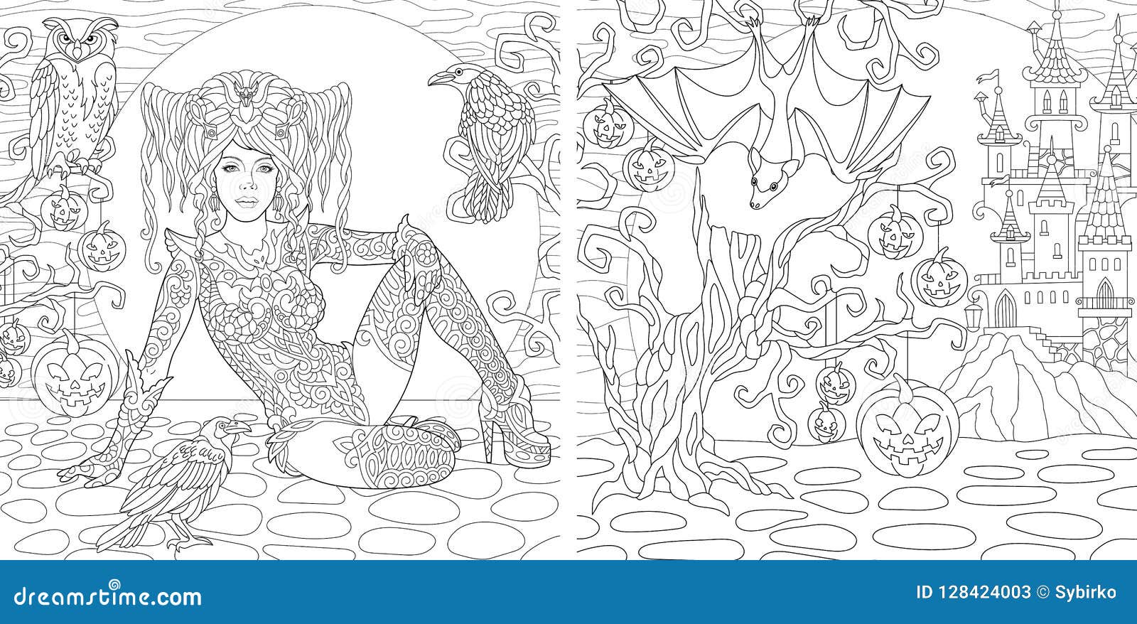Coloring pages with halloween witch stock vector