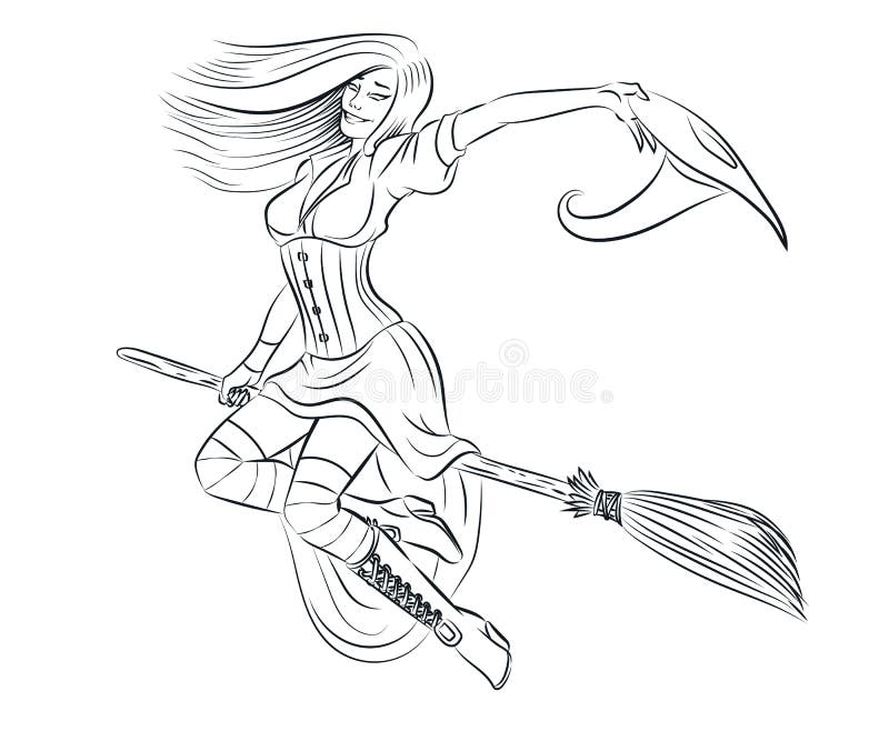 Beautiful witch adult coloring page stock illustration