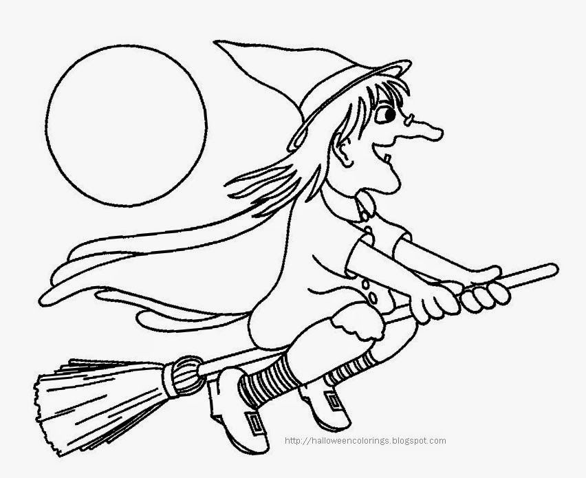 Your choice of two colouring pages showing a witch on a broomstick print and colourâ witch coloring pages halloween coloring halloween coloring pages printable