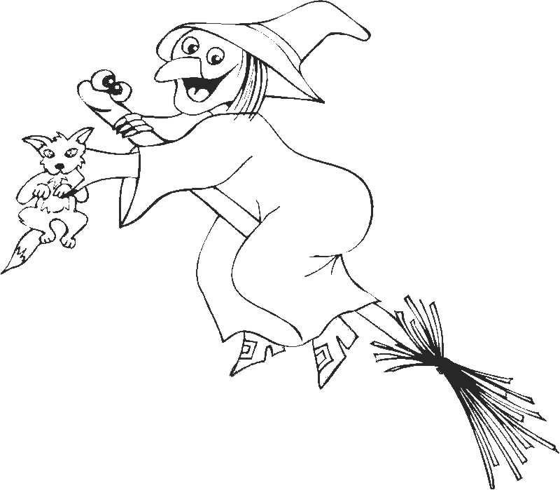 Witch on her broom brujas de halloween pãginas para colorear siluetas de halloween