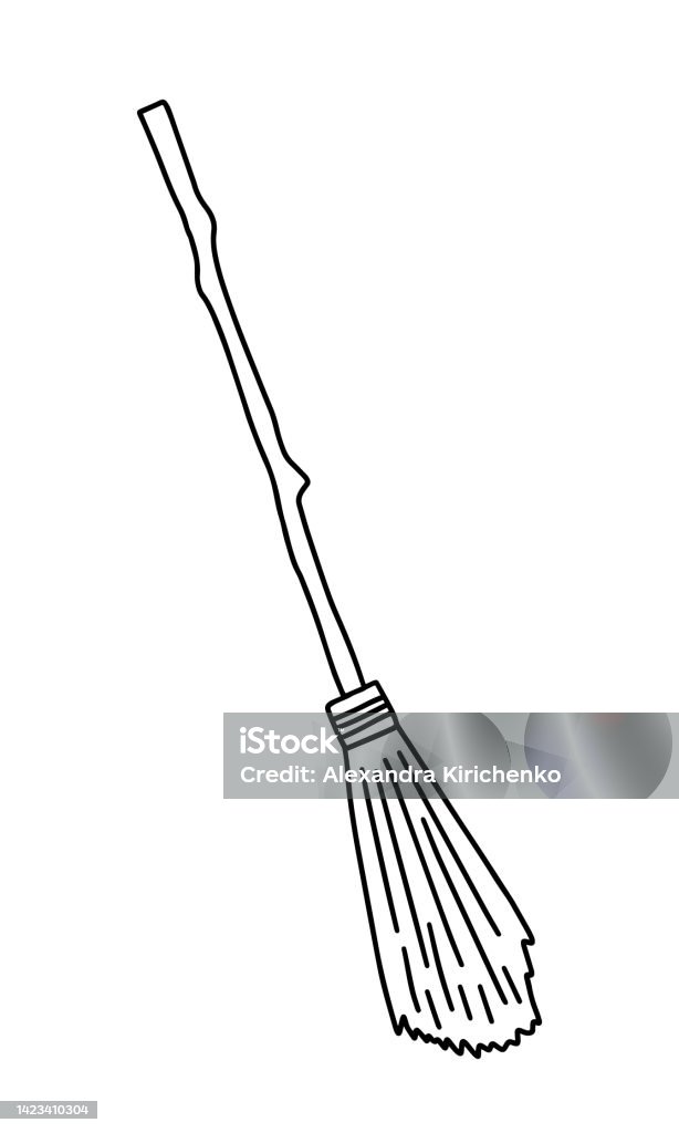 Vector witch broom coloring page stockvectorkunst en meer beelden van heks