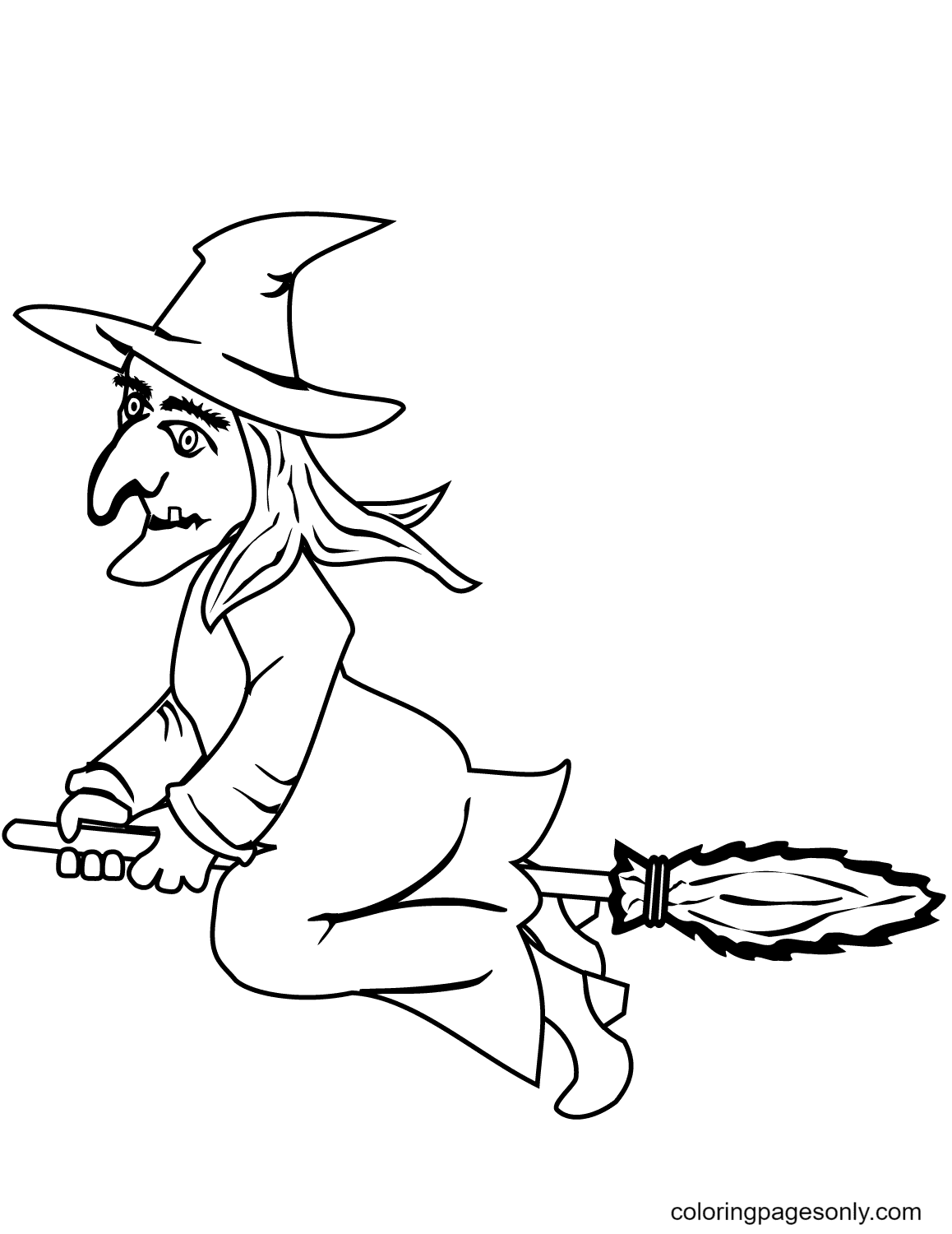 Halloween witch on a broom worksheet