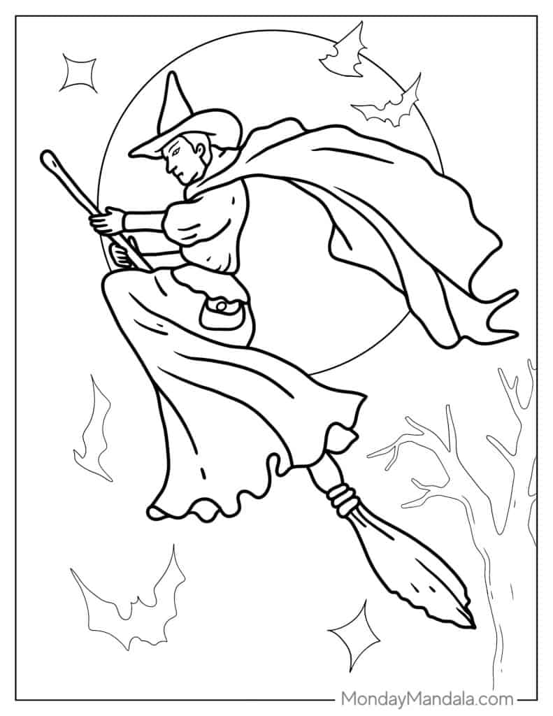 Witch coloring pages free pdf printables