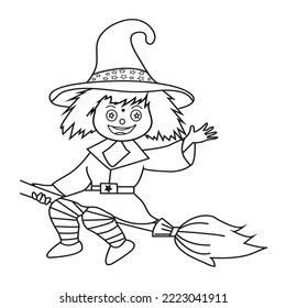 Vector coloring cute beautiful witch broom stock vector royalty free