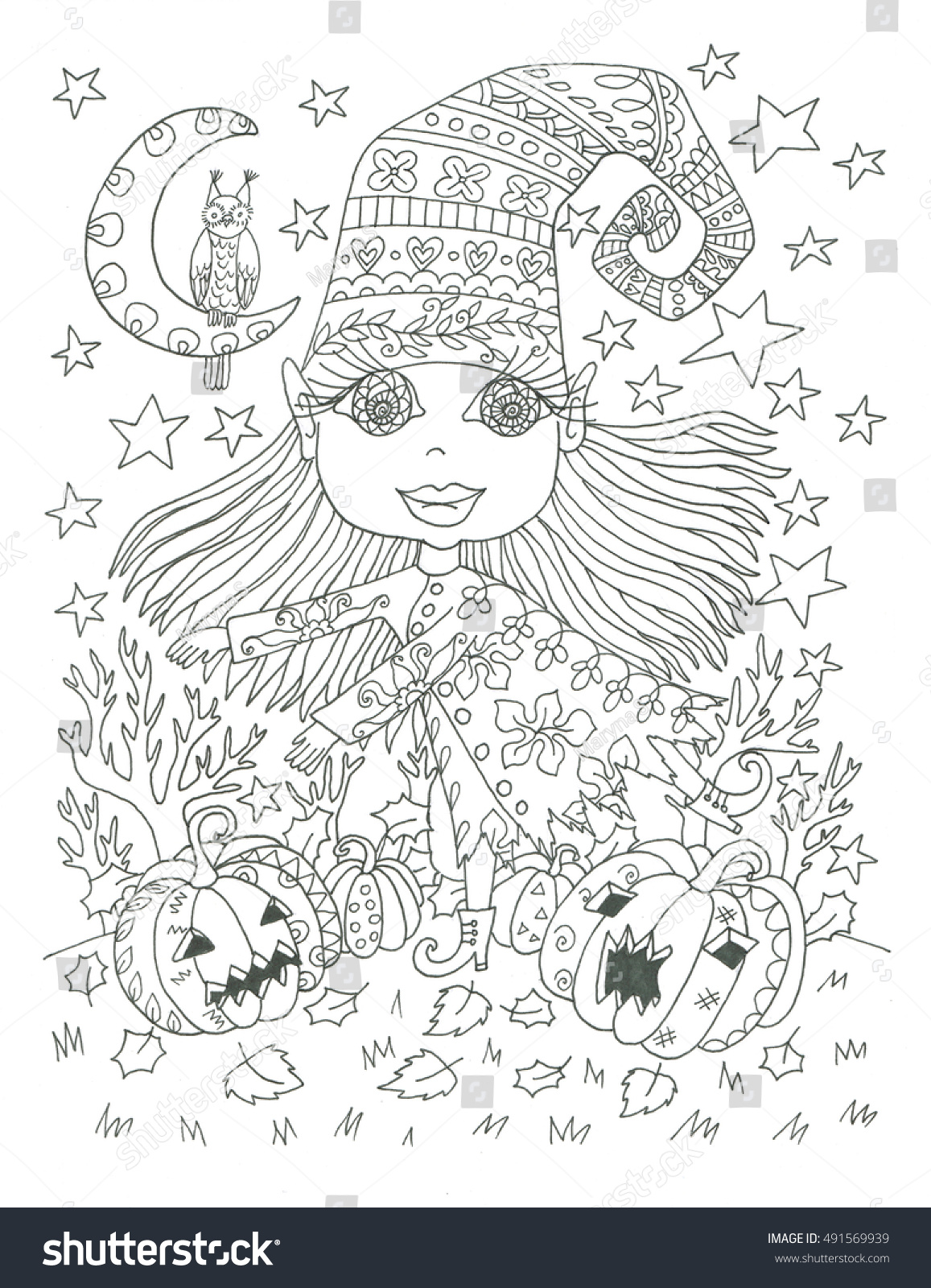 Halloween witch coloring page stock illustration