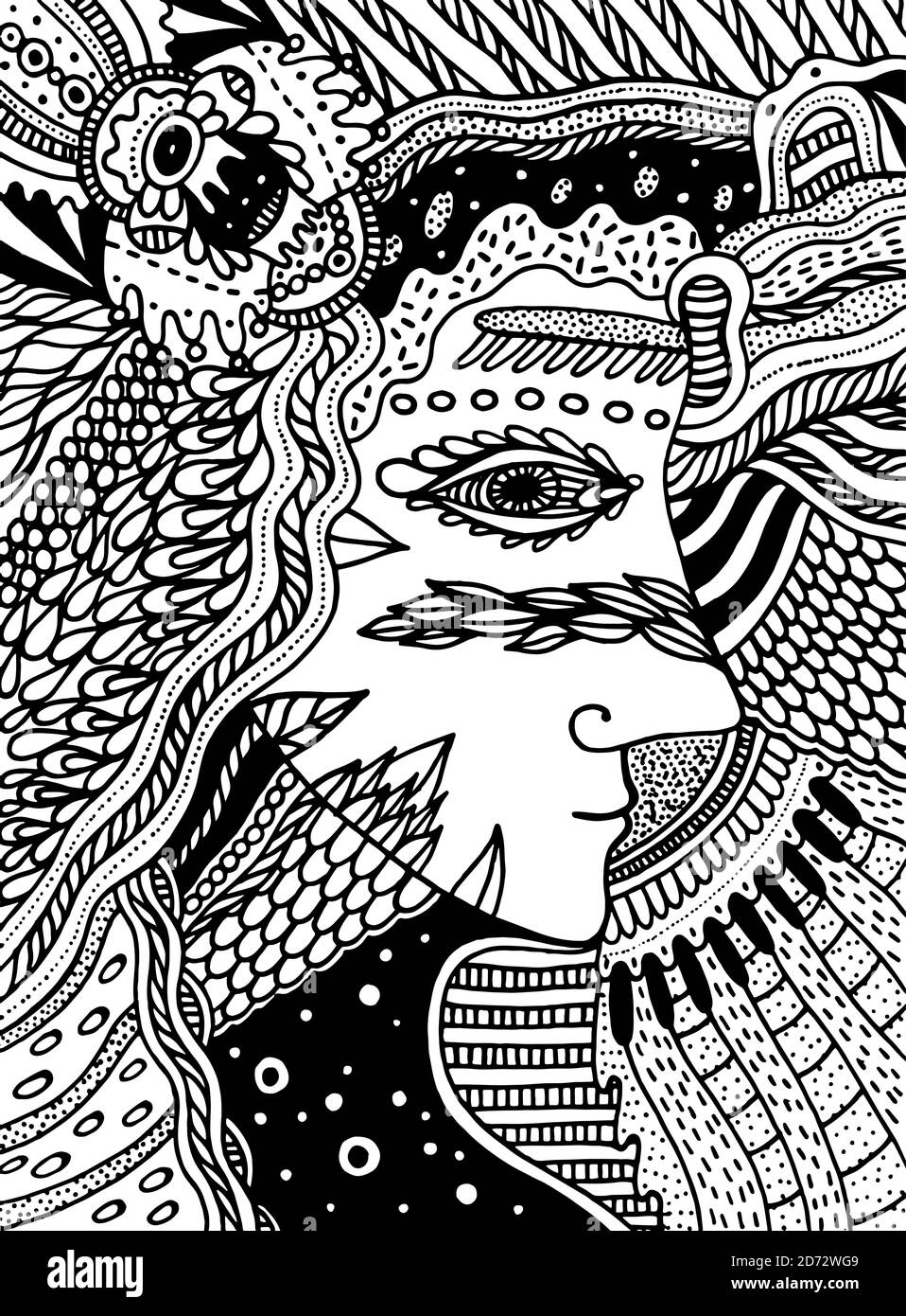 Beautiful witch woman coloring page for adults outline abstract woman face for print design vector art halloween print october girl portrait cool stock vector image art