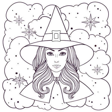 Witch coloring pages stock vector illustration and royalty free witch coloring pages clipart