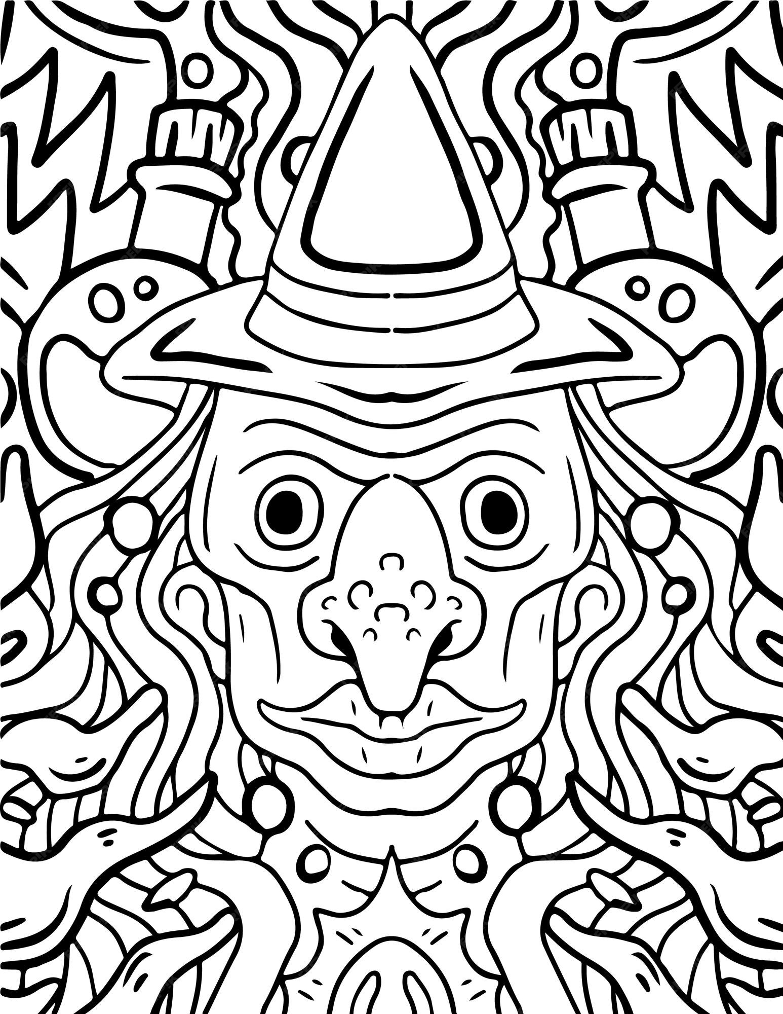 Premium vector witch face halloween coloring page