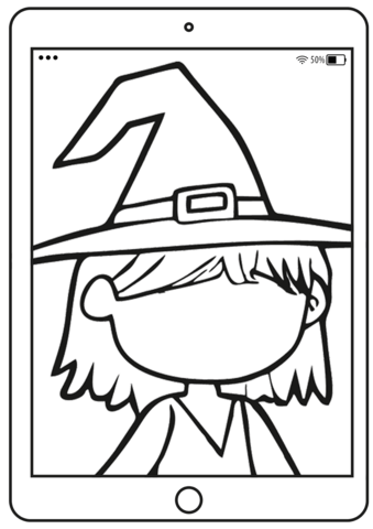 Draw cute witch face selfie coloring page free printable coloring pages