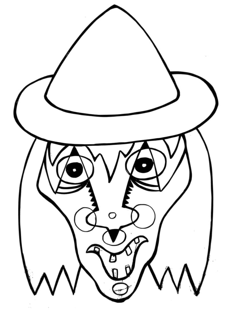 Witch halloween mask coloring page