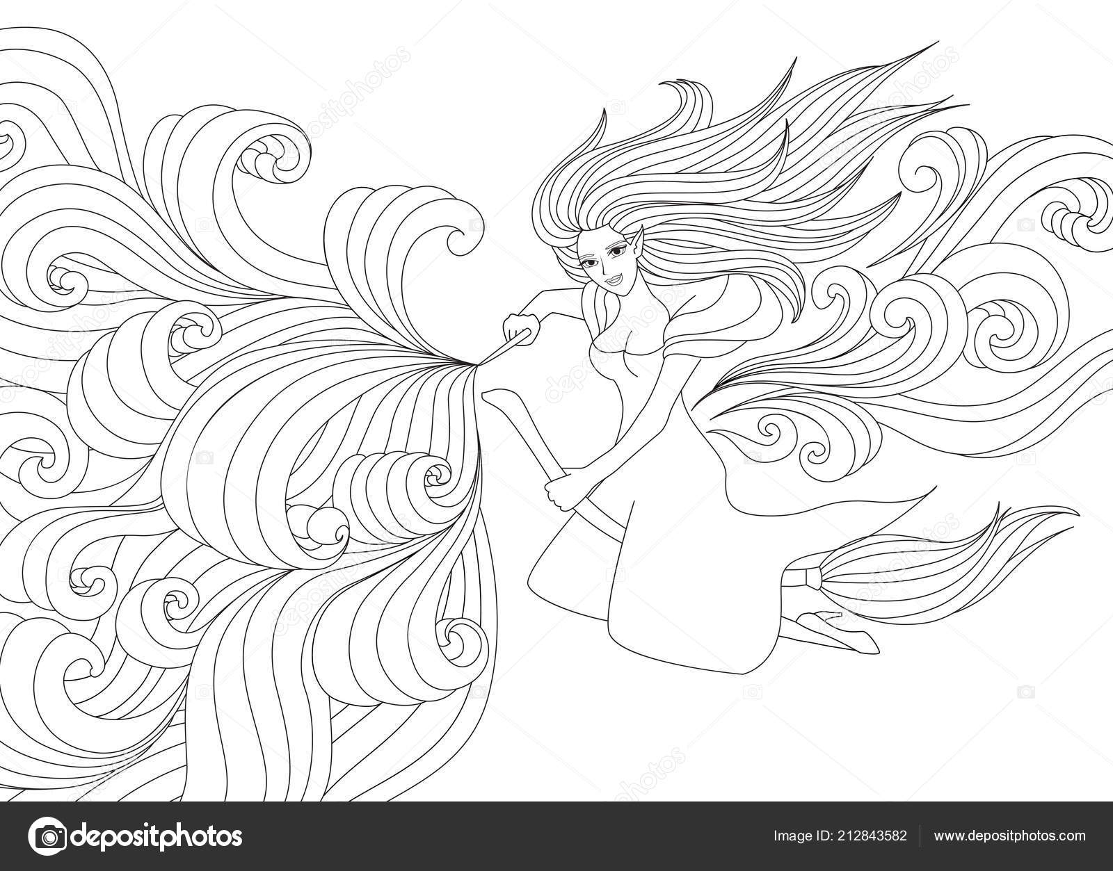 Halloween coloring pages coloring book adults beautiful witch spelling scrolling stock vector by somjaicindygmail