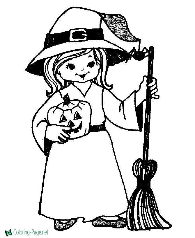 Girl witch halloween coloring pages