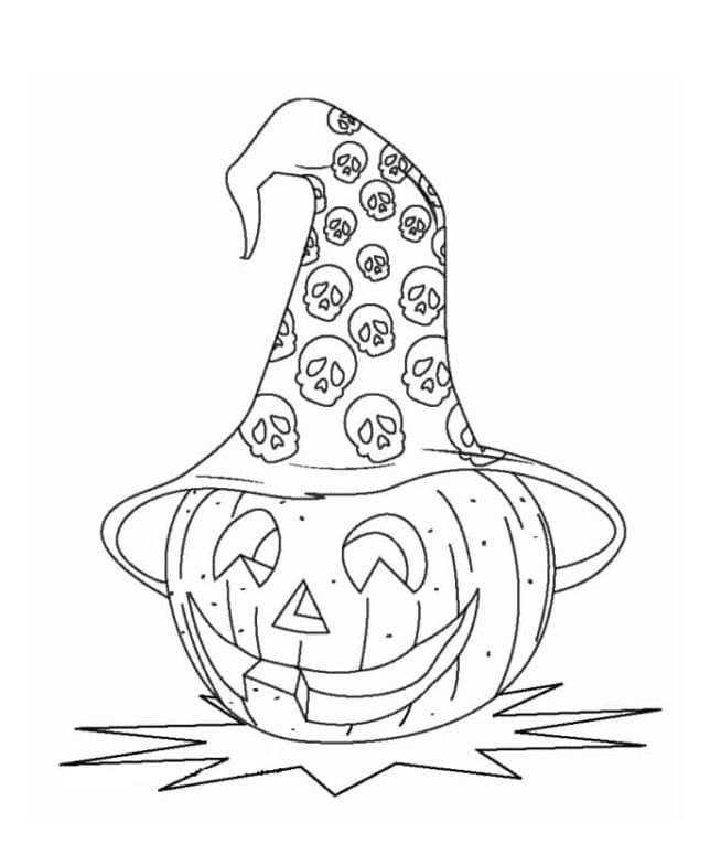 A halloween pumpkin and witch hat coloring page