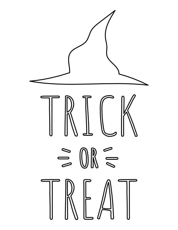 Printable witch hat trick or treat coloring page