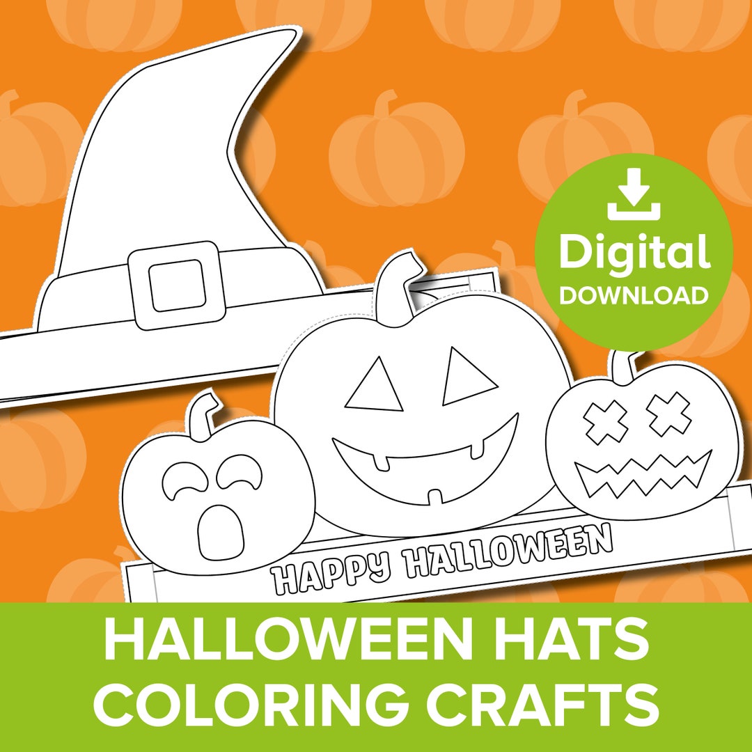 Halloween paper hat crafts pumpkin spooky coloring party bag filler witch dress
