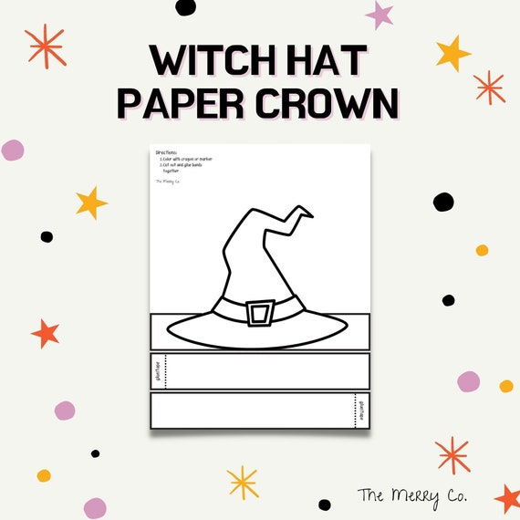 Witch hat paper crown halloween coloring page printable paper craft diy party hat activity for kids pretend play dress up homeschool instant download