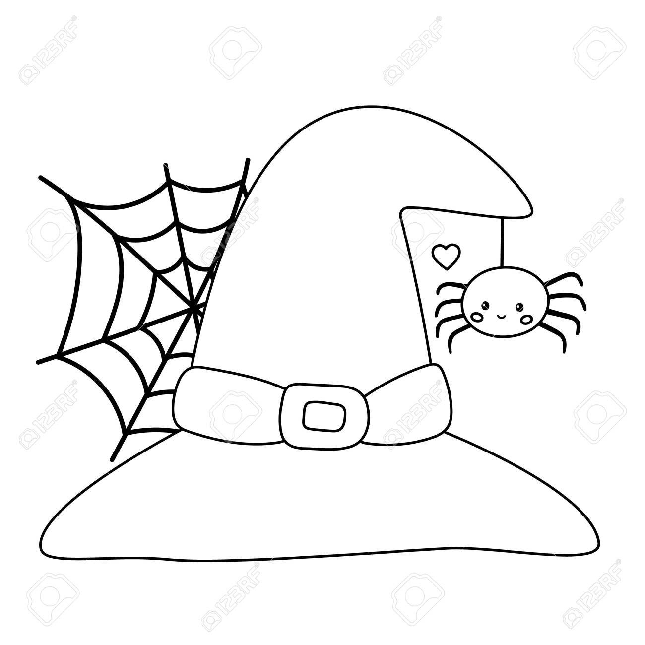 Halloween coloring page for children cute spider with witch hat vector cartoon character outline illustration royalty free svg cliparts vectors and stock illustration image