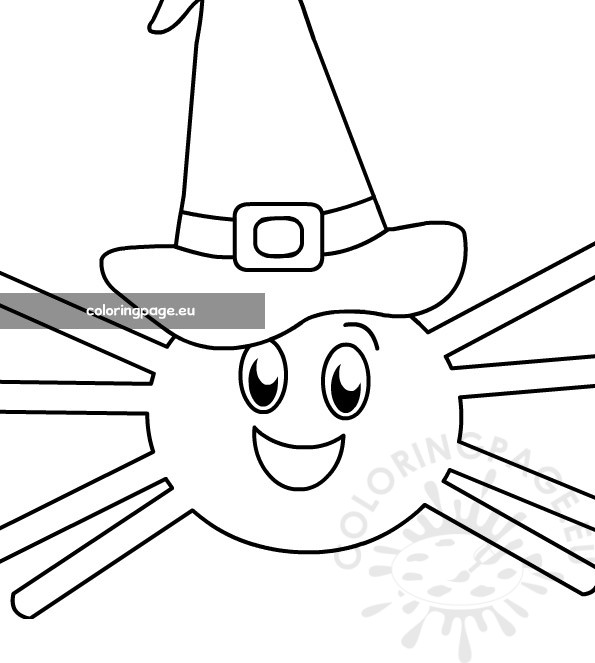 Spider halloween with witch hat coloring page