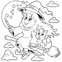 Halloween witch riding broom coloring pages