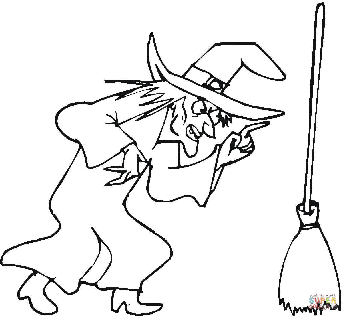 Witch and her broom coloring page free printable coloring pages