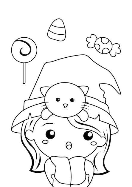 Premium vector cute halloween witch coloring pages a for kids and adult